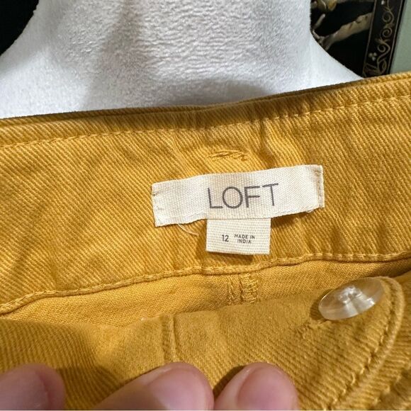 LOFT Mustard Yellow Belted Cropped Pants – Size 12 - Picture 8 of 8